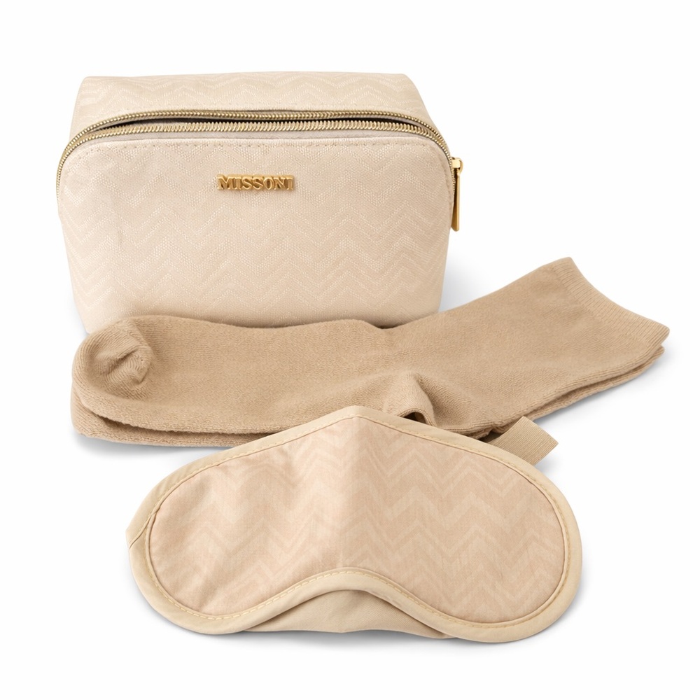 Missoni x Delta Amenity Kit Travel Pouch w/ Eye Mask Socks Beige First Class Set
